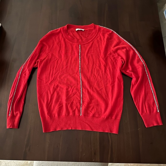 SANDRO Paris Red Wool Sweater Piping Details - Picture 2 of 6